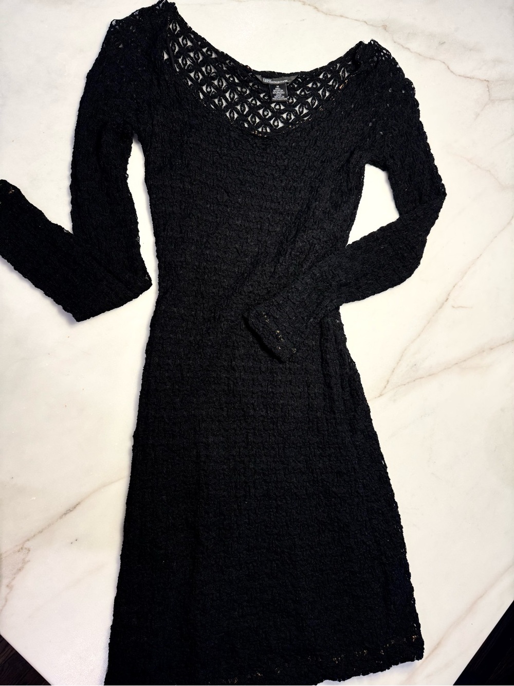 Guess Black Crochet Knit Mini Dress